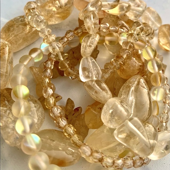 Natural Yellow Citrine & Matte Quartz Gemstone Mixed Bead Bracelet Stack - Picture 3 of 6